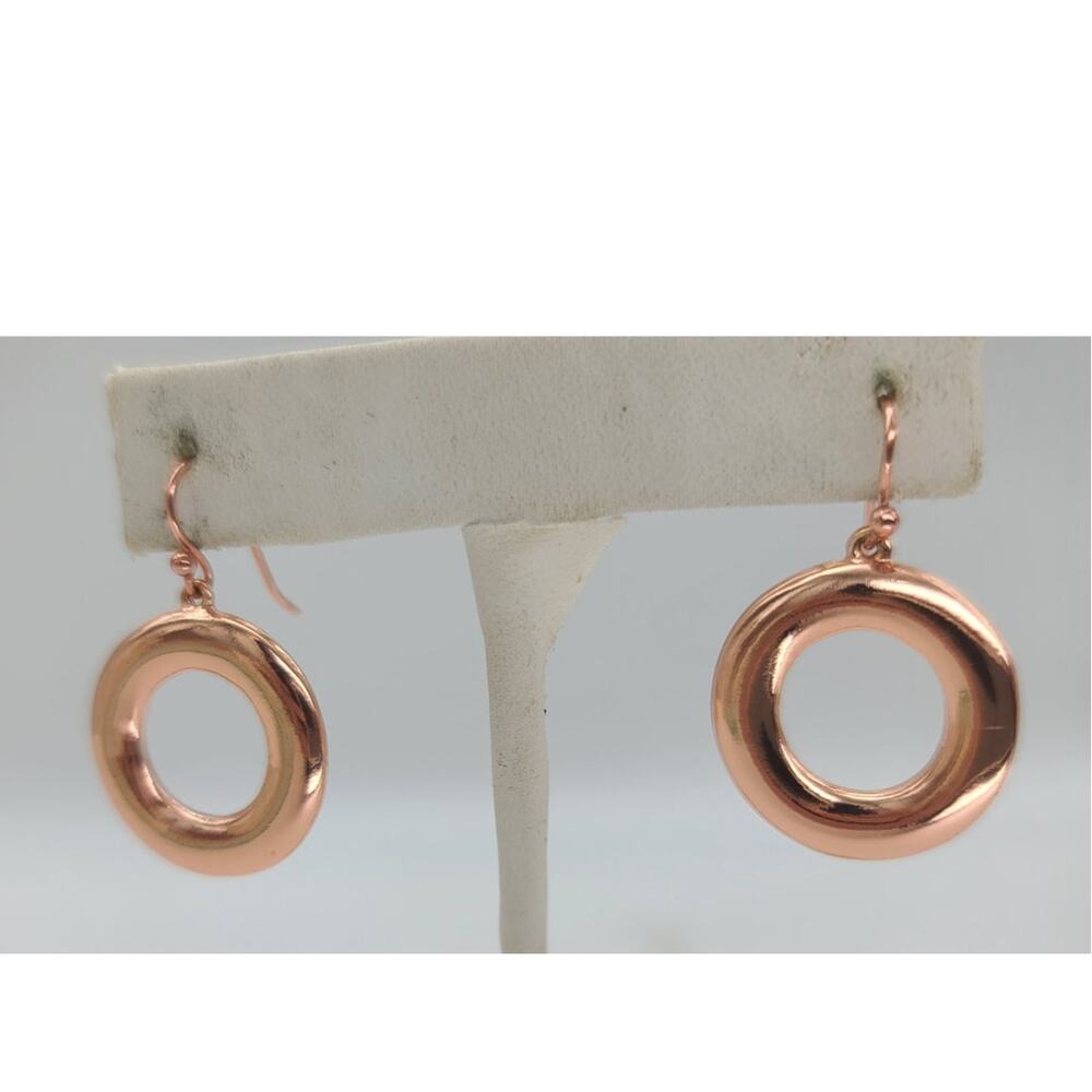 Flashed Rose Gold Finish Sterling Silver Puffy Open Circle Drop Earrings 7/8" D